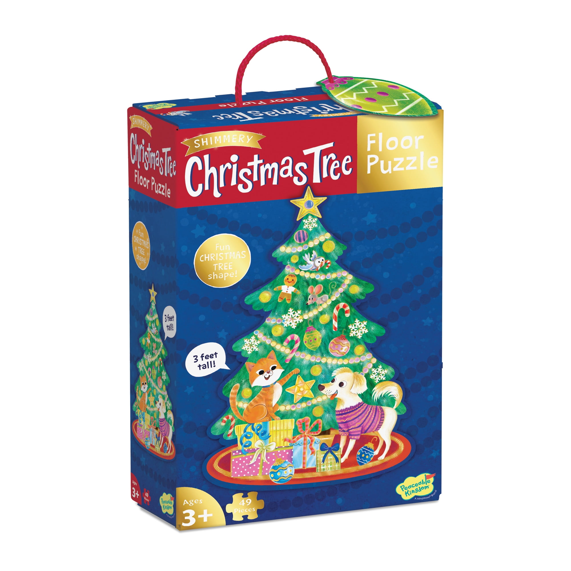 Peaceable Kingdom Shimmery Christmas Tree Floor Puzzle, 49 Puzzle Pieces Floor Puzzle for Kids