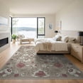 thumbnail image 3 of ODIKA Round Flower Shaped Traditional Botanical Print Border Solid for Great Room, Indoor Open Concept, Large Living Low Profile Flatwoven, 3 of 7