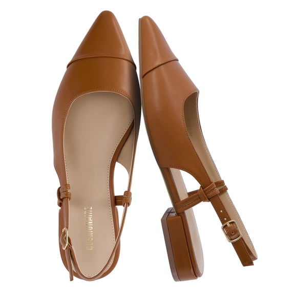 Cushionaire Women's Forever Pointed Toe Sling Back Dress Shoe Memory Foam, Wide Widths Available, Cream Smooth