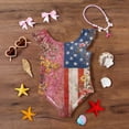 thumbnail image 5 of Grblisyd 4th of July Girls Swimsuit American Flag Crew Neck Flutter Sleeve Swimwear Beach Quick Dry Independence Day Bathing Suit for Kids 7-8 Years, 5 of 6