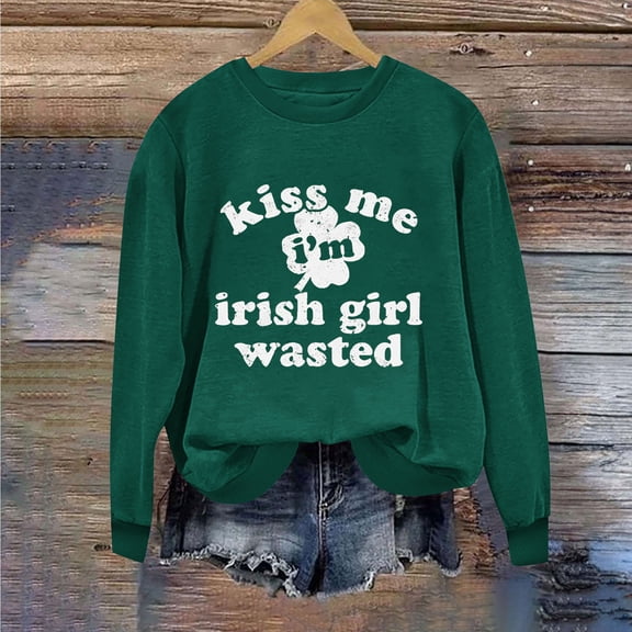 Herrnalise Women's St. Patrick's Day Clover Printed Tops Irish Shamrock Sweatshirt Long Sleeve Slouchy Pullover Tops Gear up for greatness for less
