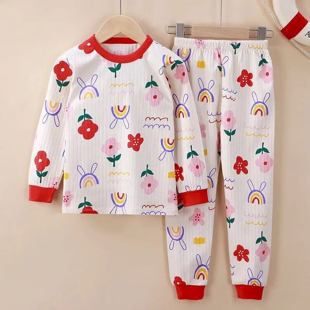 Ropa interior térmica de invierno para niños y niñas, conjuntos de pijama de algodón de dibujos animados, trajes de manga larga, ropa de dormir para bebés, 2-14T