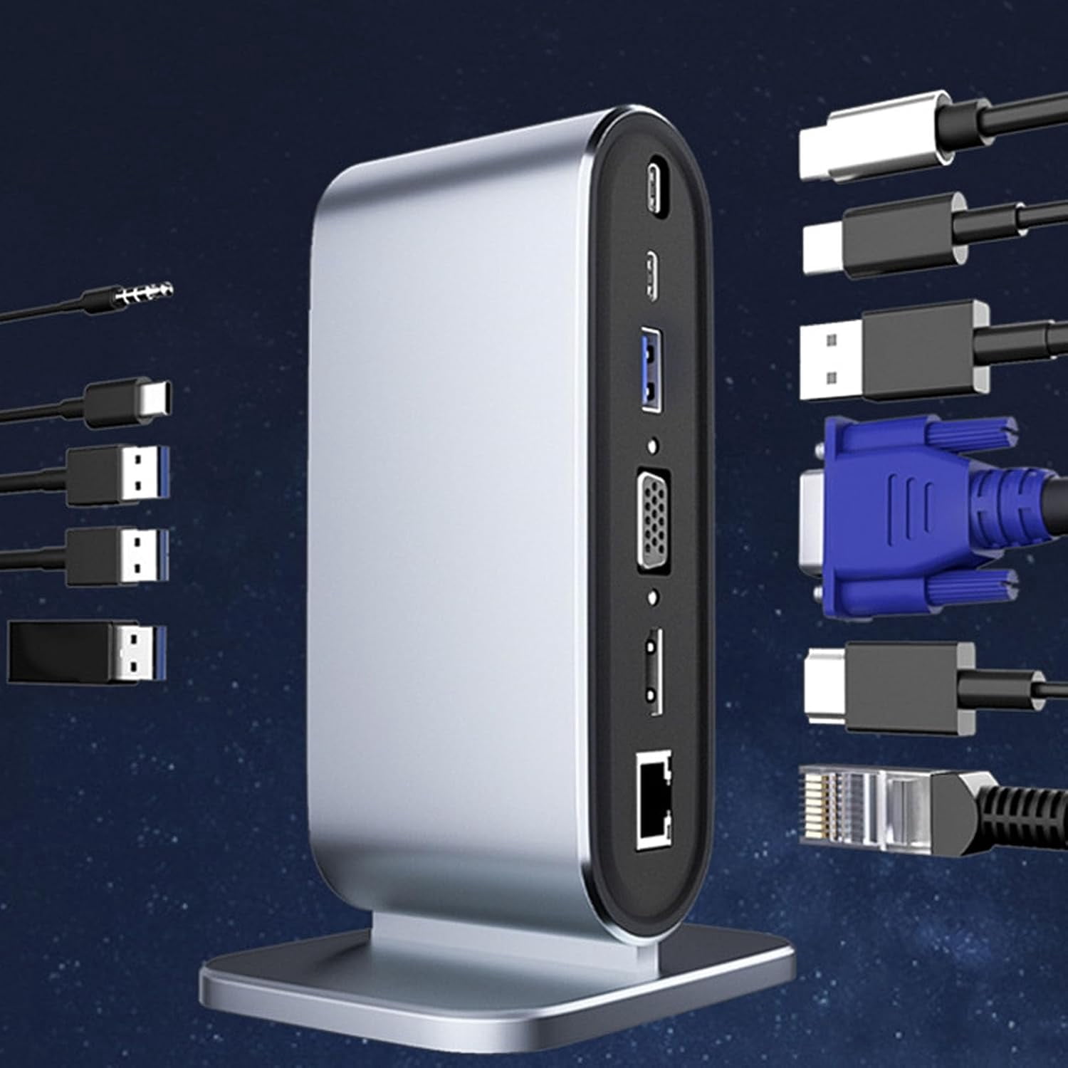 Vertical USB C Docking Station with HDMI 4K, VGA, 100W PD 3.0, USB 3.0, Ethernet 100GB, SD TF, USB A, Audio Port, USB C 4K Display Docking Station for MacBookPro