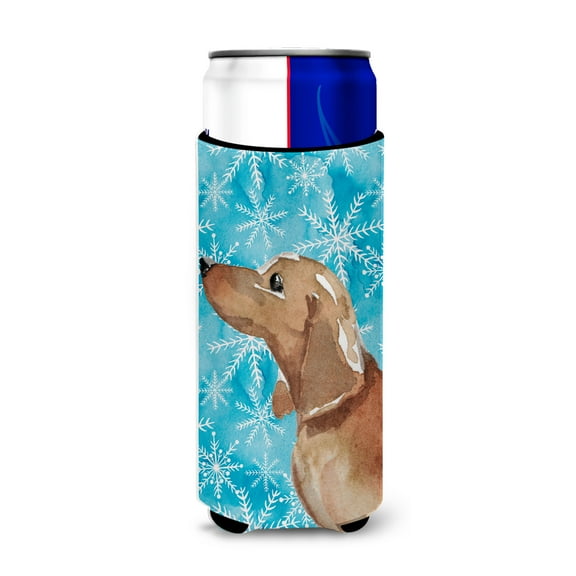 Carolines Treasures BB9441MUK Red Tan Dachshund Winter Michelob Ultra Hugger for slim cans Slim Can multicolor