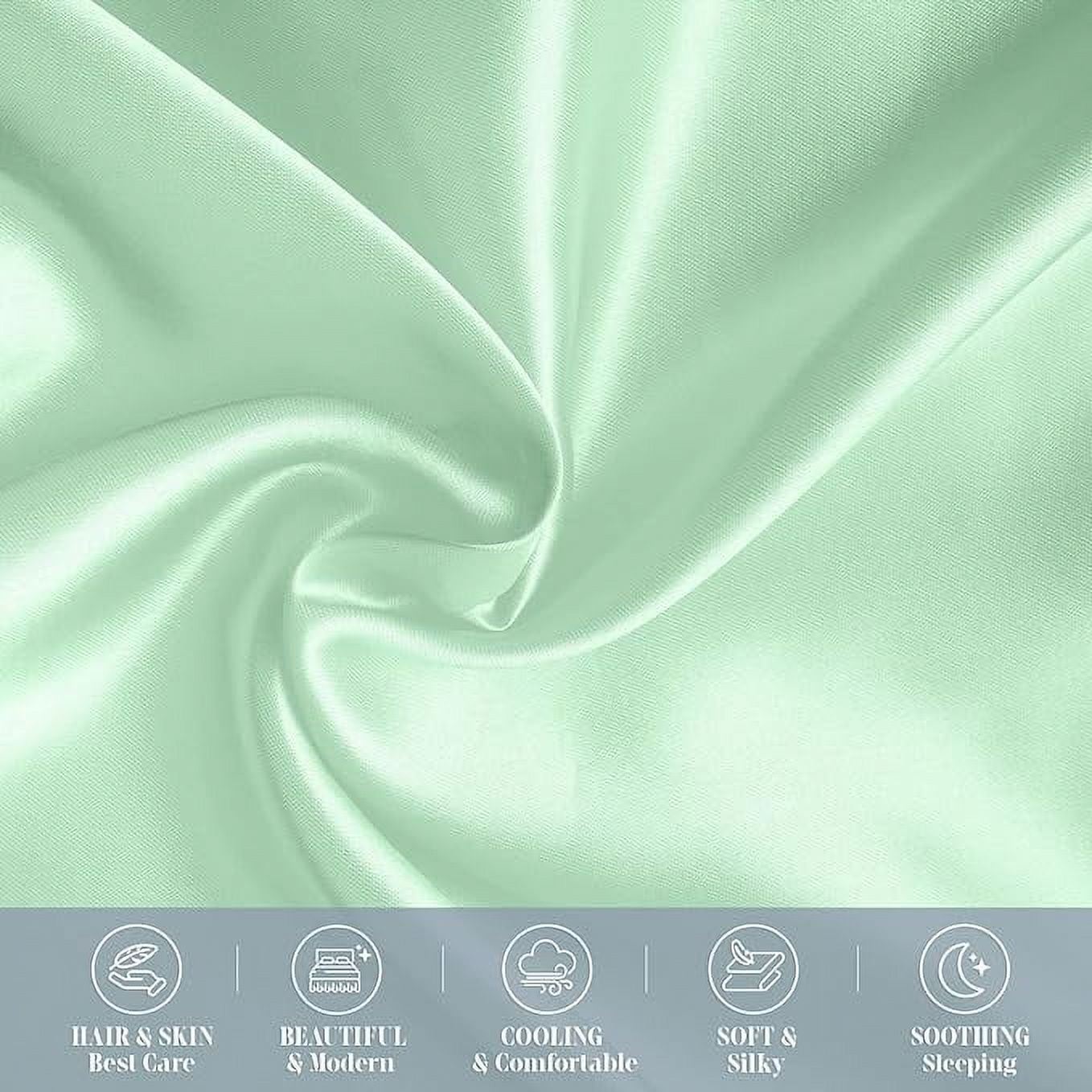 Cooling Viscose Satin Pillowcase 4-Pack Set with Hidden Zipper Closure,Standard/Queen, Mint Green