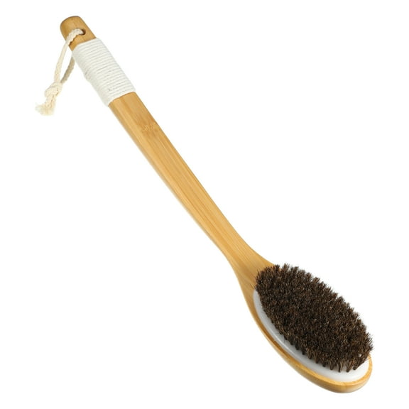 Unique Bargains Horsehair Dry Brushing Body Brush 18inch Wooden Body Brush for Showering Exfoliating for Men Women Black