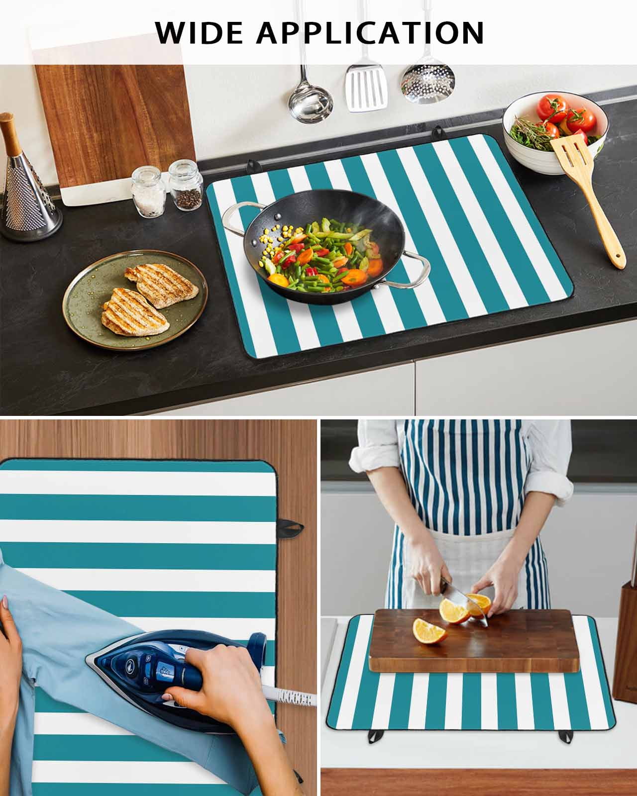 nqOlkjepod Large Induction Cooktop Protector Mat 24"x21", Teal Striped Stove Top Covers for Electric Stove, Simple Art Vertical Stripe Farmhouse Stove Burner Cover Mats, Glass Top Stove Cover