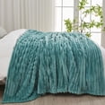 thumbnail image 4 of Biwat Super Soft Queen Blanket Light Teal Premium Silky Flannel Fleece 3D Ribbed Jacquard Lightweight Bed Blanket All Season Use (Light Teal Ribbed, Queen(90"x90")), 4 of 4