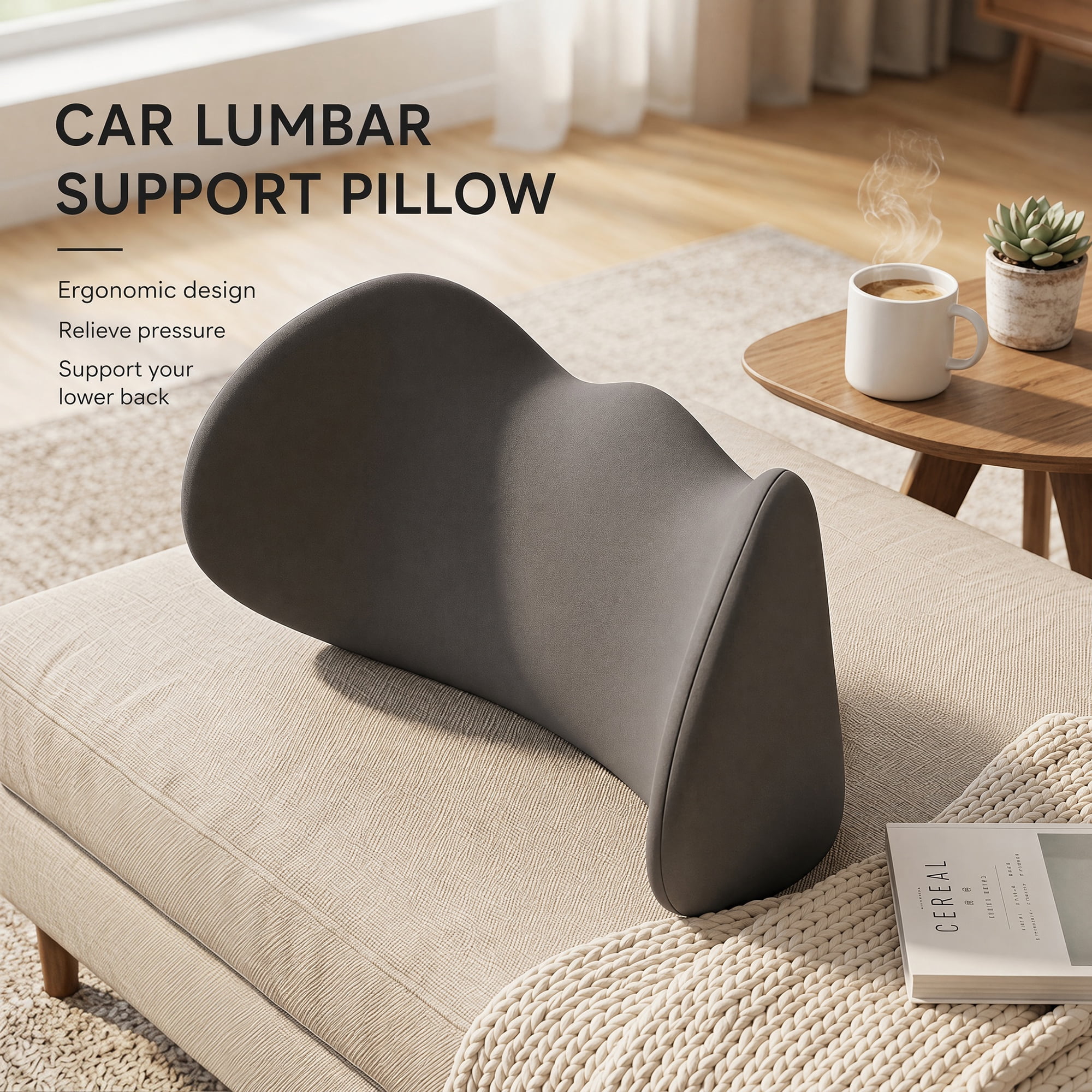 Unique Bargains Lumbar Support Pillow Cotton Back Support Dark Gray 17.3" x 4.3" x 7.5"