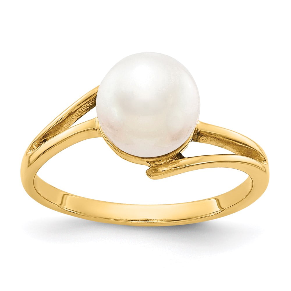 AA Jewels Solid 14k Yellow Gold 7.5mm Freshwater Cultured Pearl Ring
