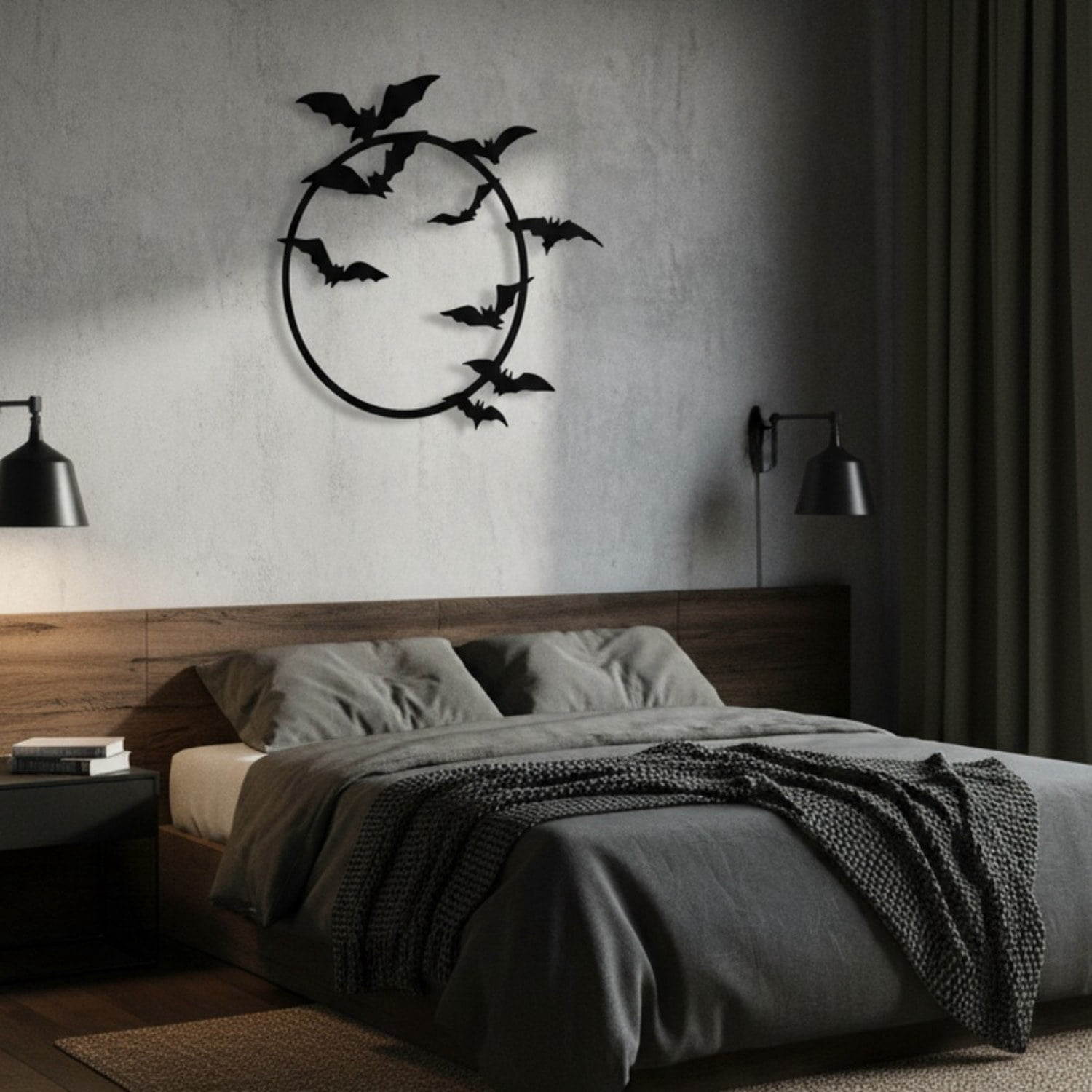 Gothic Bat Wall Decor, Winged Silhouette Metal Sign for Indoor and Outdoor Halloween