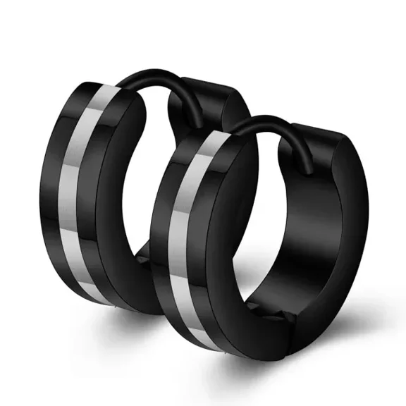 316L Surgical Steel Black Classic Pattern Hypoallergenic Men Women Hoop Earrings