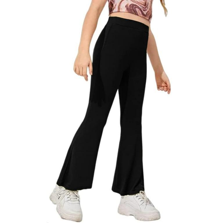 Ruanyu Kids Casual High Waisted Flare Pants for Girls Cute Workout