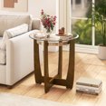 thumbnail image 2 of Costway 2 PCS 24" Round Side Table Glass End Table with Tempered Glass Top Cross Walnut, 2 of 10