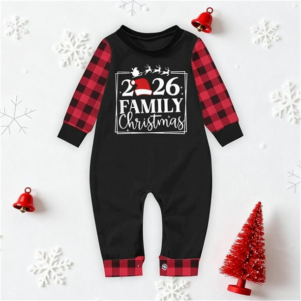 Pijamas familiares europeos con estampado navideño de moda, traje para padres e hijos, monos de poliéster para bebés.