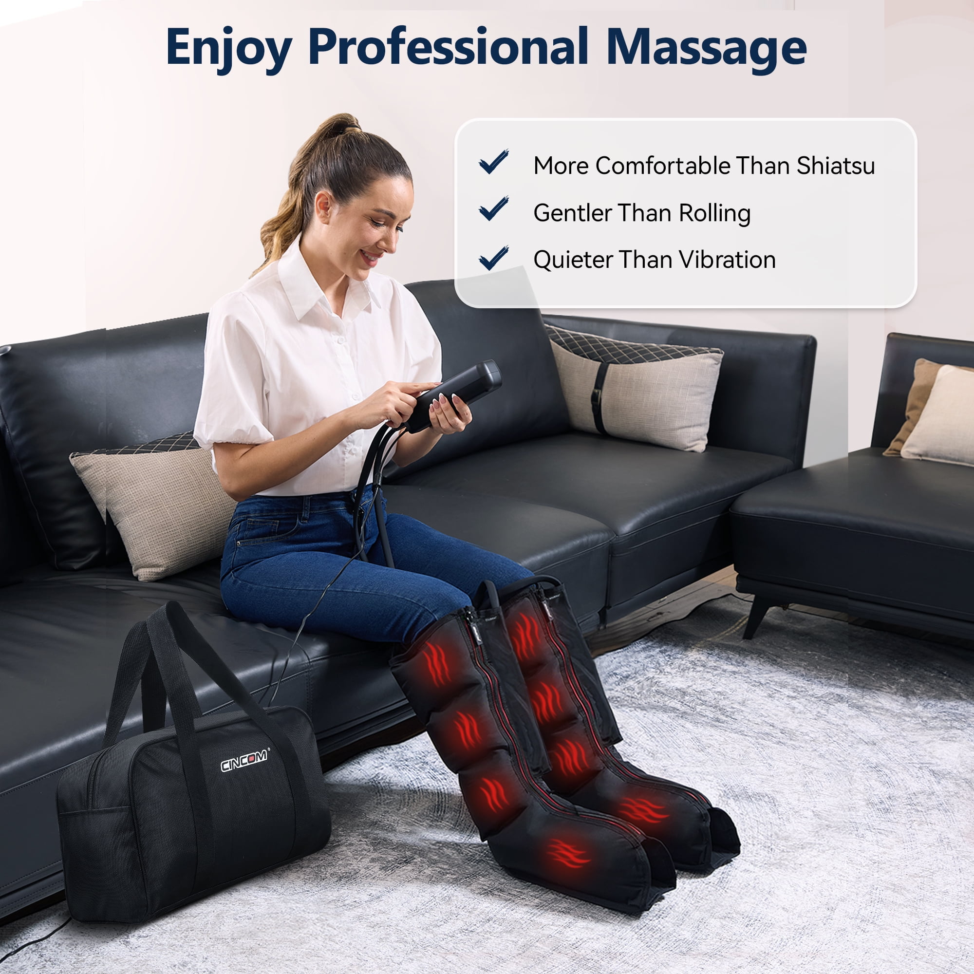 CINCOM Leg Compression Boots Massager with Heat, Calf Knee Foot Massager for Circulation and Pain Relief