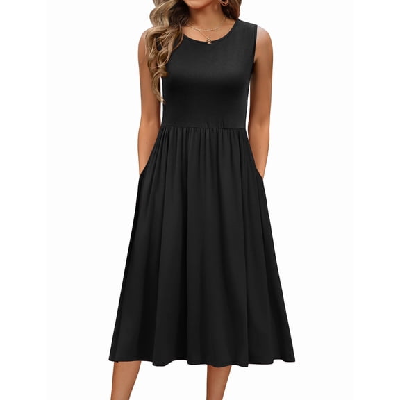 Zeagoo Sleeveless Dress for Women Summer Midi Dress Dress Round Neck Tshirt Dress Plain Casual Loose Fit Shift Dresses Aline Sundress