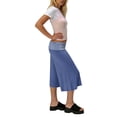 thumbnail image 5 of Fold Over Gaucho Pants for Women Flowy Wide Leg Yoga Capri Elastic Low Rise Striped Cropped Palazzo Culottes Dark Blue XL, 5 of 6