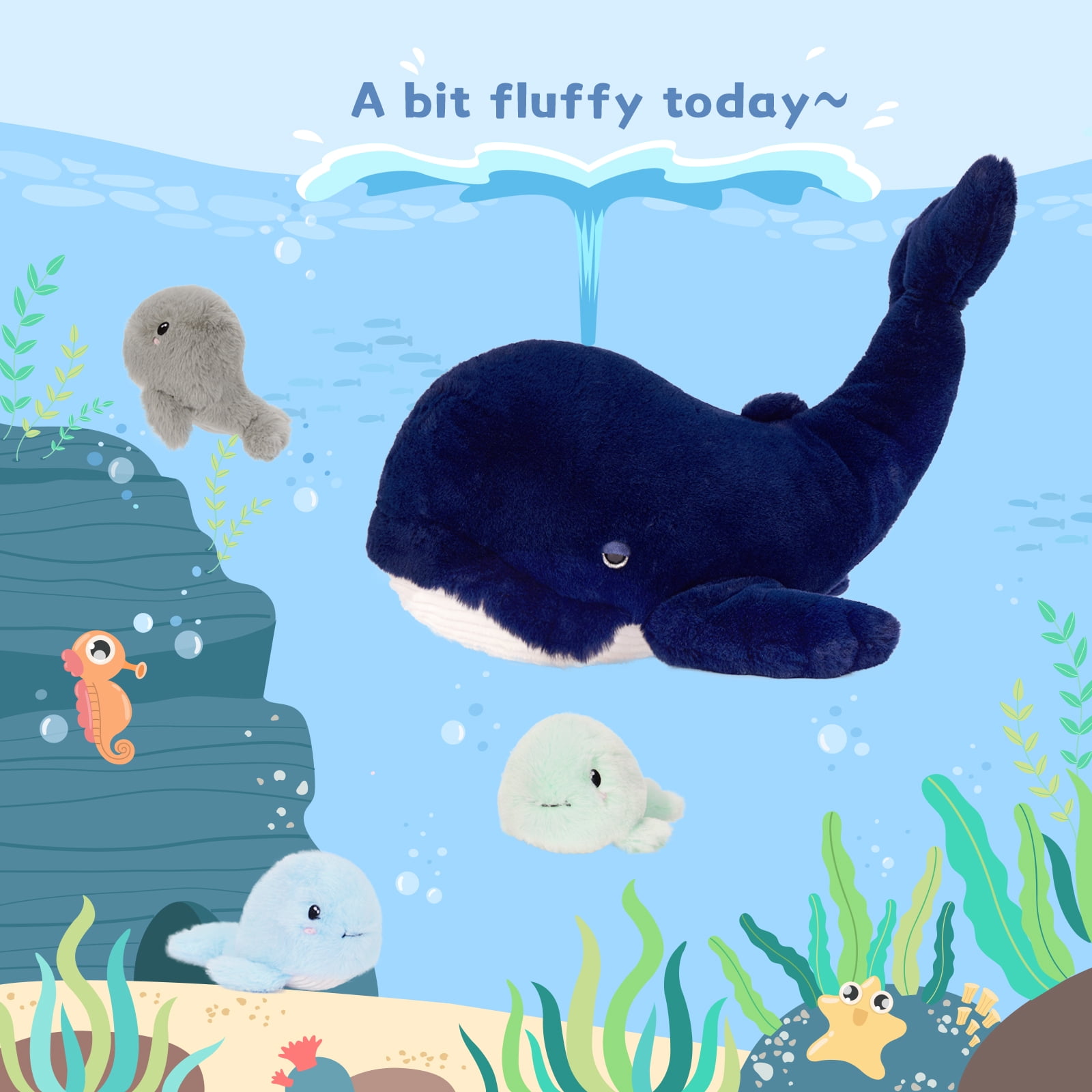MaoGoLan 4pcs Blue Whale Stuffed Animals 19'' Giant Whale With 3 Whale Babies Plush Toy