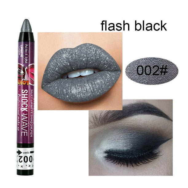 Fiudx Ofertas Relámpago Lápiz Labial Con Brillo De Labios, Lápiz De Sombra De Ojos, Juego Brillante 2 En 1, Fácil De Colorear, 12 Colores