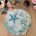 thumbnail image 3 of Teal Starfish Coastal Round 15 Inch Placemats Set of 6, Summer Beach Coral Nautical Ocean HeatResistant Non Slip Place Mats for Dining Table, Wipeable Braided Kitchen Table Mats for Housewarming, 3 of 9