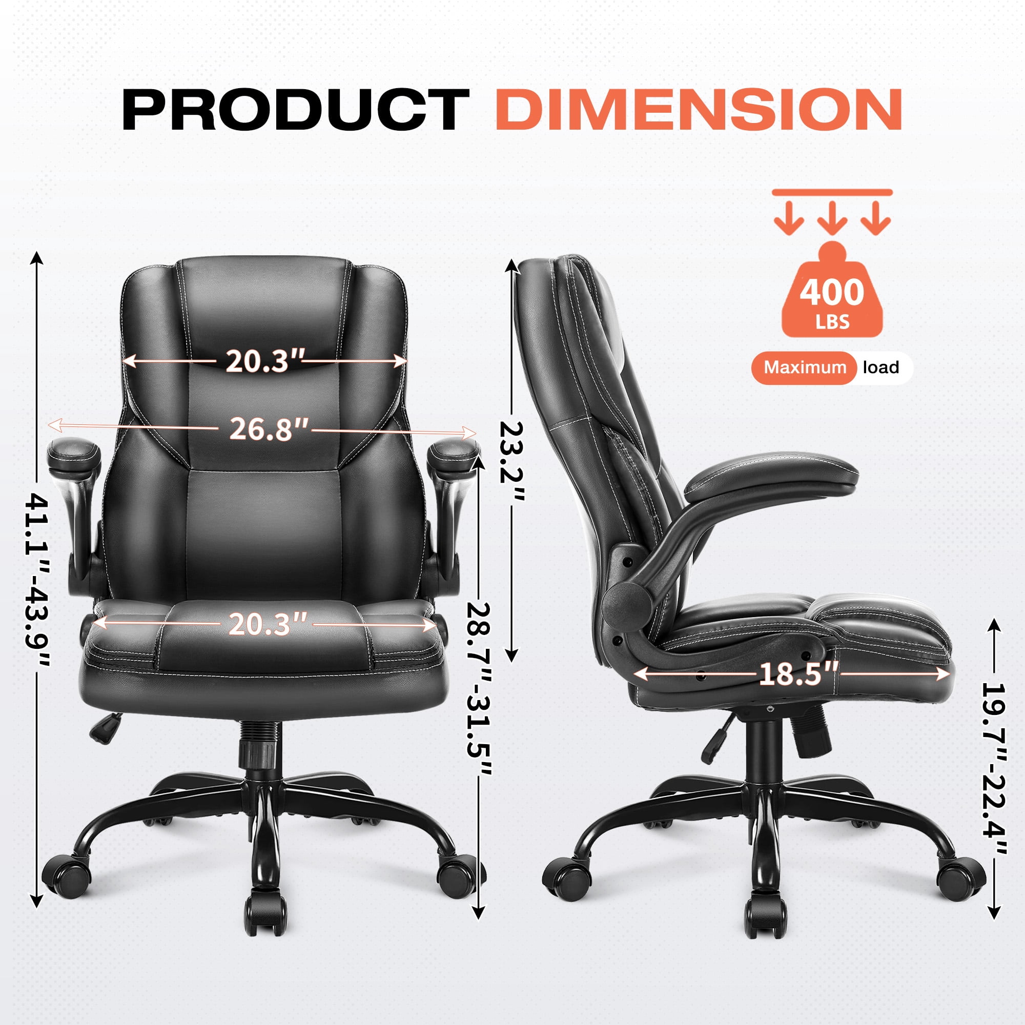 JONPONY Leather Office Chair, Big and Tall Office Chair 400LBS Wide Seat Ergonomic Computer Desk Chair High Back Executive Leather Chair Adjustable Task Chair Lumbar Back with 1-Year Warranty, Black