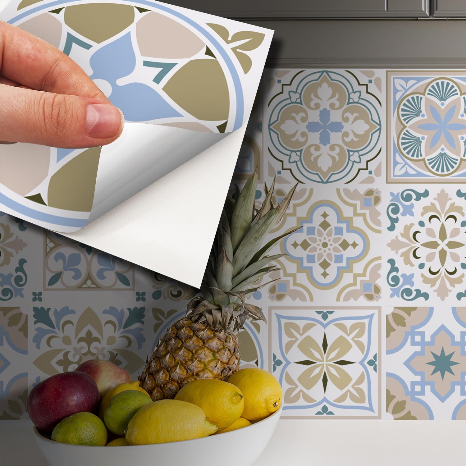 Walplus Peel and Stick Backsplash Light Sapphire and Parchment