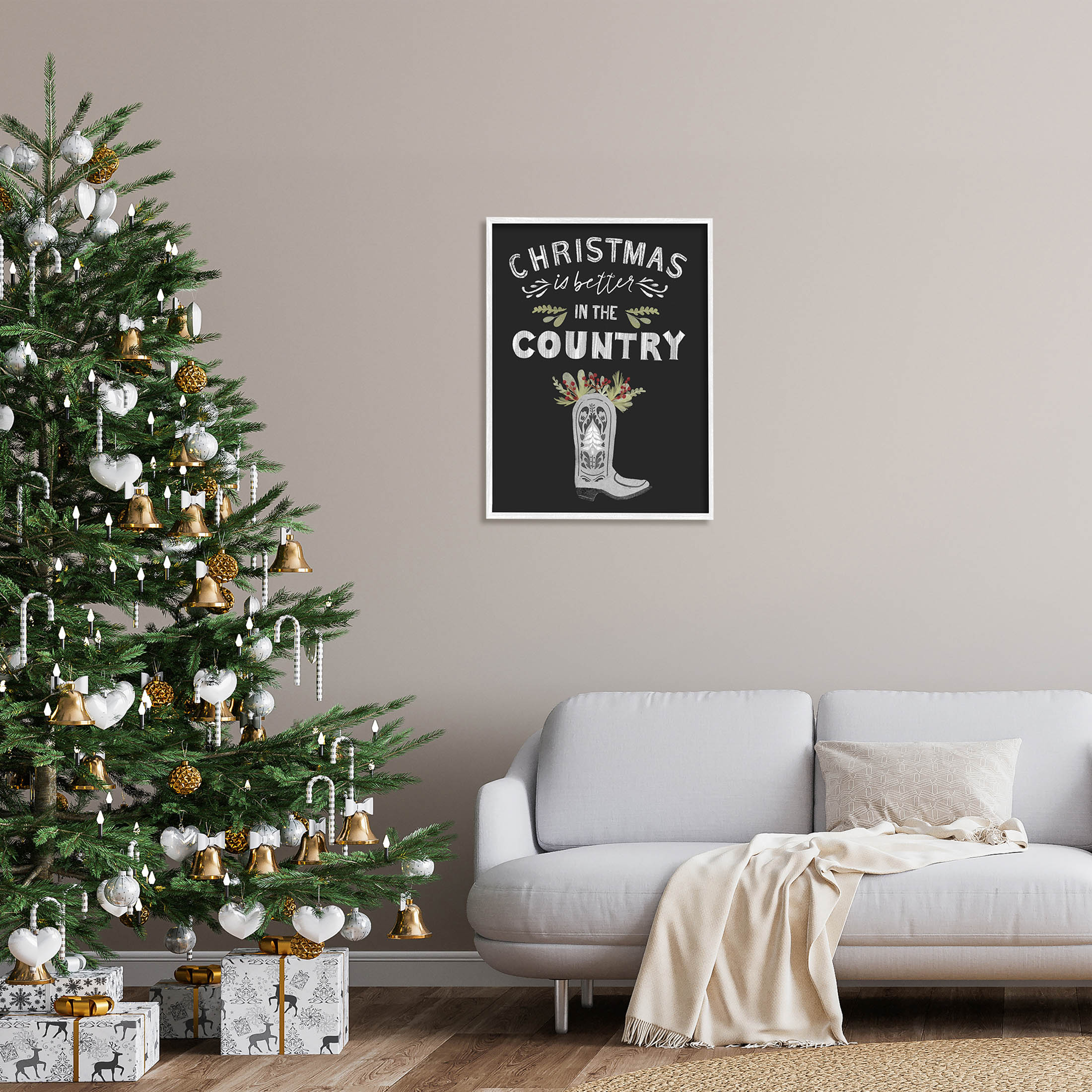 Christmas Better In Country Phrase Holiday Graphic Art White Framed Art Print Wall Art