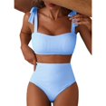 thumbnail image 2 of QURATI Swimwear Womens Bikini Sets 2 Piece Striped Swimsuits Tie Bow Shoulder High Waisted Summer Beach Bathing Suits Sky Blue M, 2 of 8