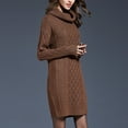 thumbnail image 5 of Blczomt Long Sleeve Holiday Dresses for Women 2025 Mini Brown Plain Sweater Dress Knit Casual Turtleneck Dresses, 5 of 5
