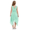 thumbnail image 2 of Linjinx Kids Flower Girls Chiffon V Back Wedding Bridesmaid Dress Asymmetric Hem Pleated Waist Mint Green 16, 2 of 7