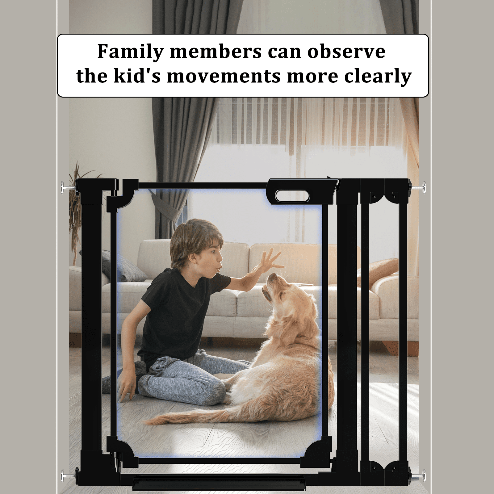 Fairy Baby Clear Baby Gate for Doorway 29-38 in Wide Pressure Mounted Baby Safety Gates Black