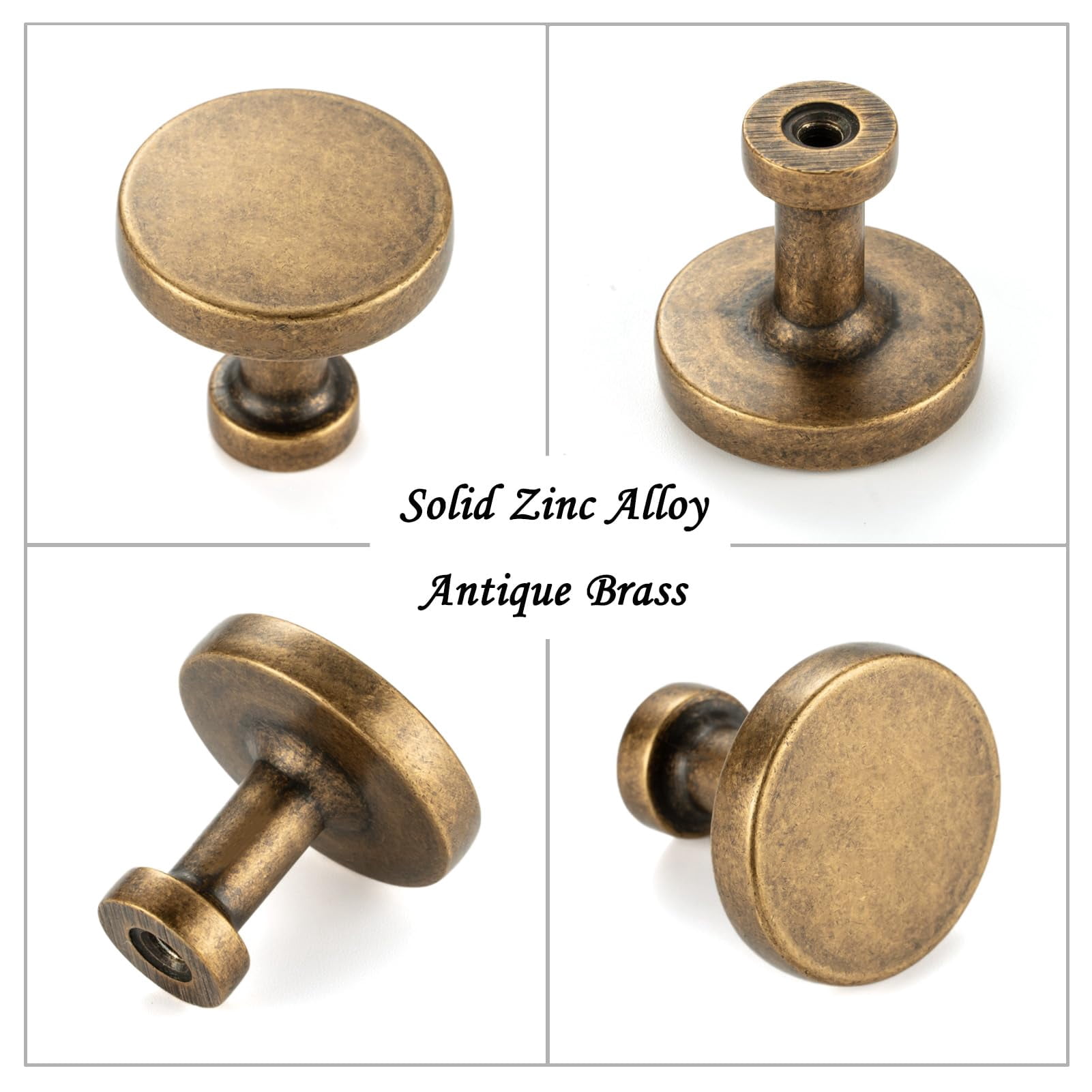 10 Pack 1-1/4 Inch Antique Brass Cabinet Knobs Vintage Brass Drawer Knobs Round Brass Cabinet Pulls, ZK2302 Kitchen Hardware for Cabinets Drawers Bedroom Dresser Cupboard Bathroom Vanity Closet