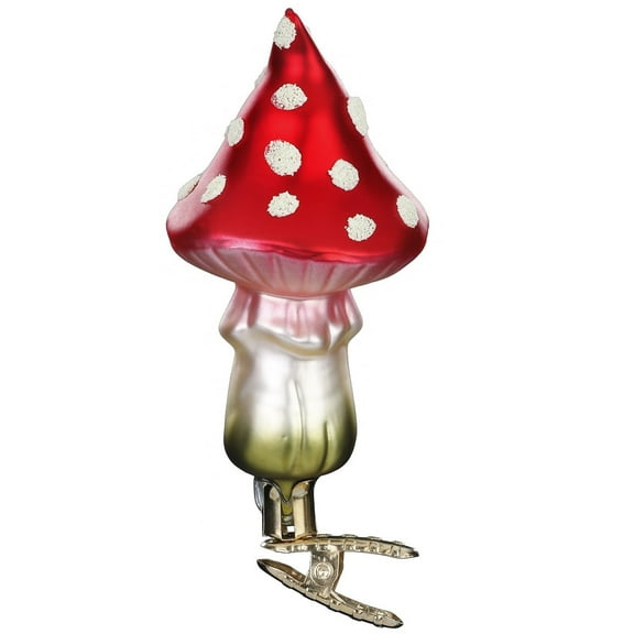 Inge Glas Red Mushroom Clip On German Glass Christmas Ornament FREE BOX