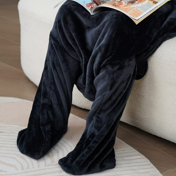 Wearable Blanket with Sleeves and Feet Pockets Super Soft Blanket for Adult Women Men Comfy Warm Large Fleece TV Throw for Full Body with Pocket Black 55.1 X70.8 Walmart