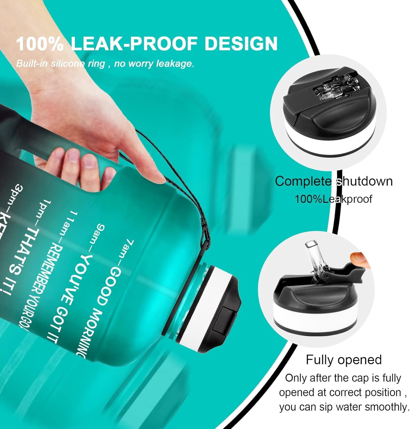 Motivational Gallon Water Bottle - with Straw & Time Marker  Large   Water Jug with Handle for Fitness Outdoor Enthusiasts Leak-Proof