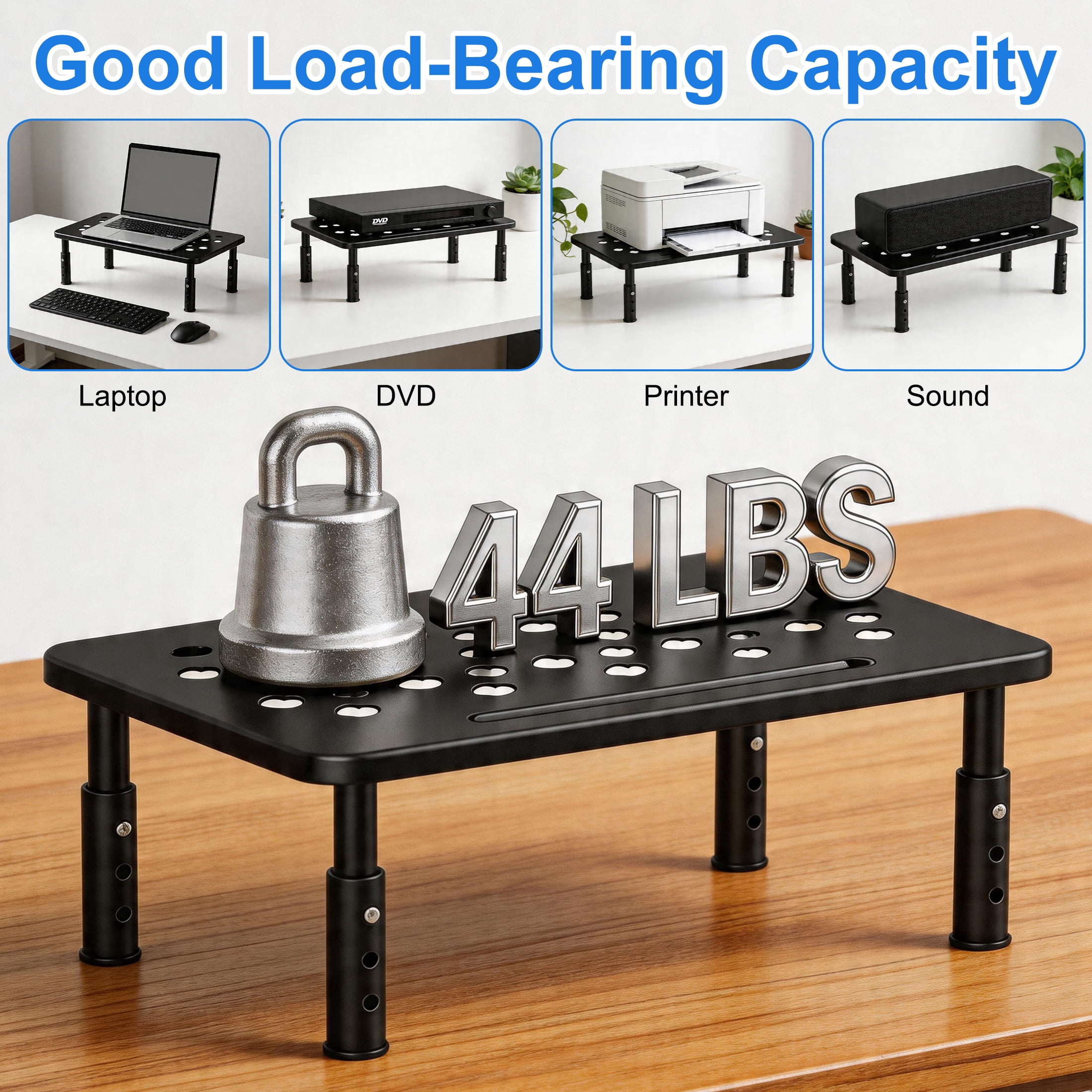 2-Pack Adjustable Monitor Stand Riser, Metal Computer Monitor Riser with 3 Height Settings, Desk Stand for Laptop, Printer, Desktop Organizer