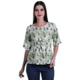 thumbnail image 1 of Moomaya Printed Round Neck Top For Women Elbow Sleeve Blouse Tunic Formal Wear, 1 of 6