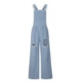 thumbnail image 4 of SELONE Rompers for Women Casual Summer Denim Wide Leg Jean Bandage Long Pant Sleeveless Ladies Travel Comfortable Vacation Flowy Rompers Jumpers and Rompers Casual Solid Color Light Blue XXL, 4 of 9
