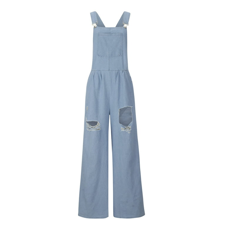 SELONE Jumpsuits for Women Casual Summer Denim Wide Leg Jean Bandage Long  Pant Sleeveless Ladies Travel Comfortable 2023 Vacation Flowy Rompers