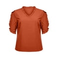 thumbnail image 3 of Camisa de Manga Corta con Cuello en V de las Señoras Casual, de Moda de Color Sólido para el Verano, 3 of 7