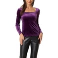 thumbnail image 1 of TOP DE VELVET INSPIRADOR CHIC PARA MUJERES CUELLO CUADRADO MANGA LARGA BLUSA SÓLIDA XS PÚRPURA, 1 of 6