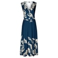 thumbnail image 4 of QIPOPIQ Robe Longue Portefeuille d'Été pour Femme Décontractée Bohème à Fleurs à Col en V Sans Manches à Ourlet Volanté Robe Longue de Plage Liquidation d'Été, 4 of 5