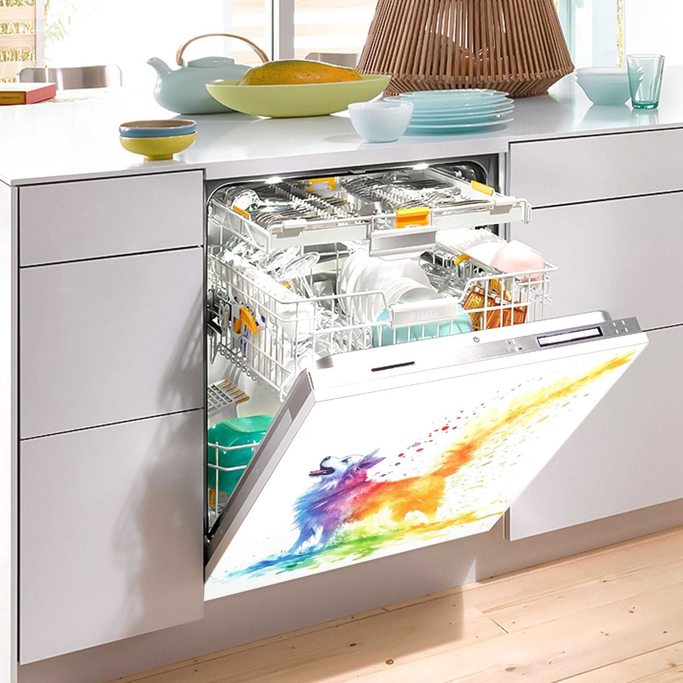 Dishwasher Magnetic Sticker 23x26 Inch Refrigerator Magnetic Sticker Washing Machine Magnetic Sticker Kitchen Panel Magnetic Sticker Home Decor Rainbow Cute Dog