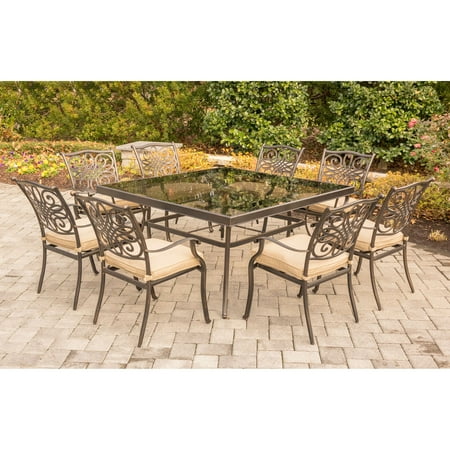 Hanover Traditions 9-Piece Aluminum Outdoor Dining Set, Natural Oat