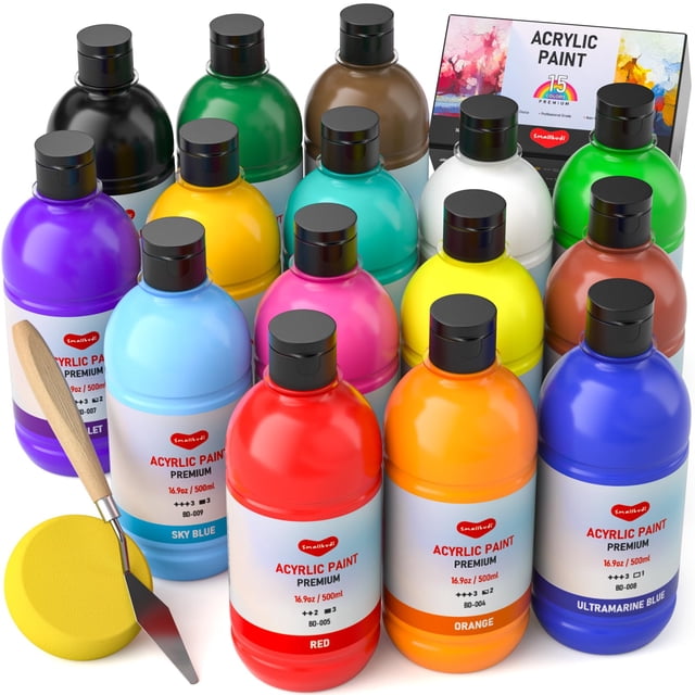 Set de pintura acrílica Smallbudi, 15 colores, 500 ml, no tóxico, con Acc