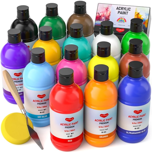 Set de pintura acrílica Smallbudi, 15 colores, 500 ml, no tóxico, con Acc