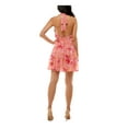 thumbnail image 2 of EMERALD SUNDAE Womens Coral Tie Smocked Floral Sleeveless Halter Short Party Fit + Flare Dress XS, 2 of 4