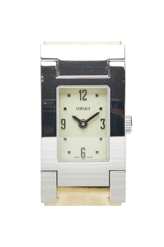 Pre-Owned Versace ASQ99 Quartz Watch, Green Dial, Stainless Steel, Leather, Women's