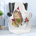 thumbnail image 4 of Hedgehog Soft Flannel Fleece Blanket, Cartoon Hedgehog with Bird and a Christmas Tree Pulling Sled Holiday Themed Image, Cozy Plush for Indoor and Outdoor Use, 60" x 80", Multicolor, by Ambesonne, 4 of 5